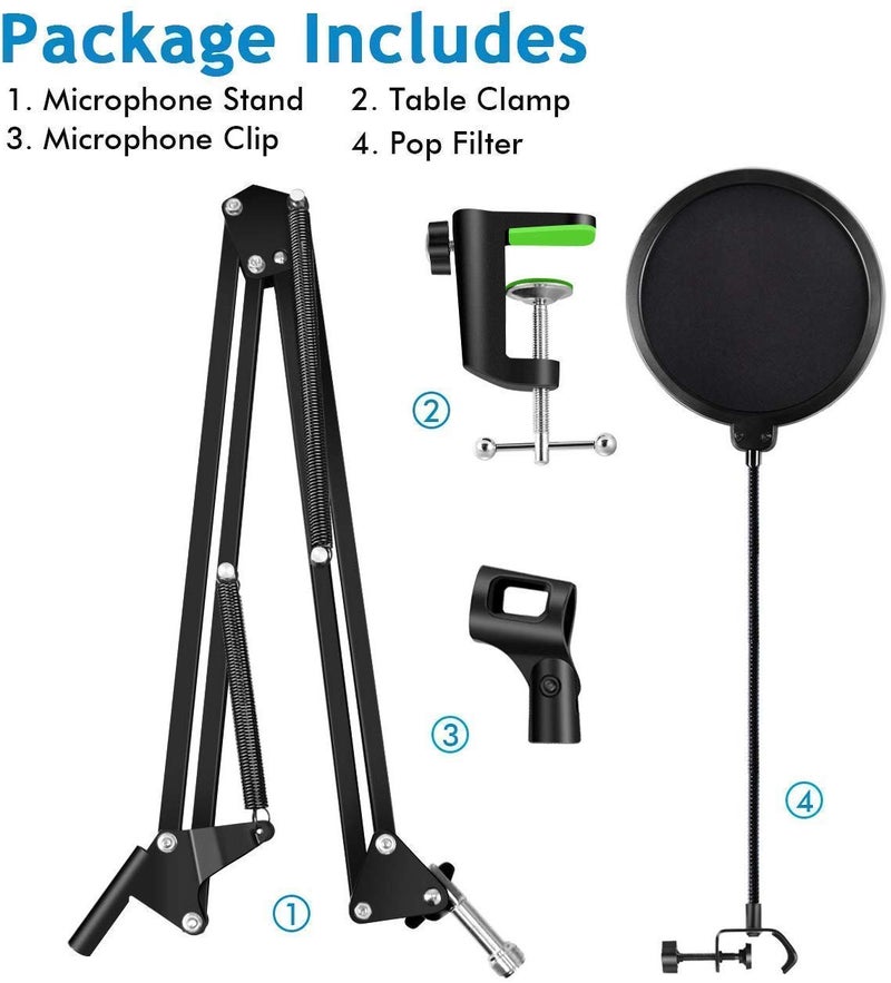 CLAPONE Microphone Stand with Suspension Boom Scissor Arm/Mic Stand Holder/Adjustable Suspension Boom Scissor/Arm for Voice-over/Gaming/Recording (Black, Pop Filter With Mic Stand) - Image 2