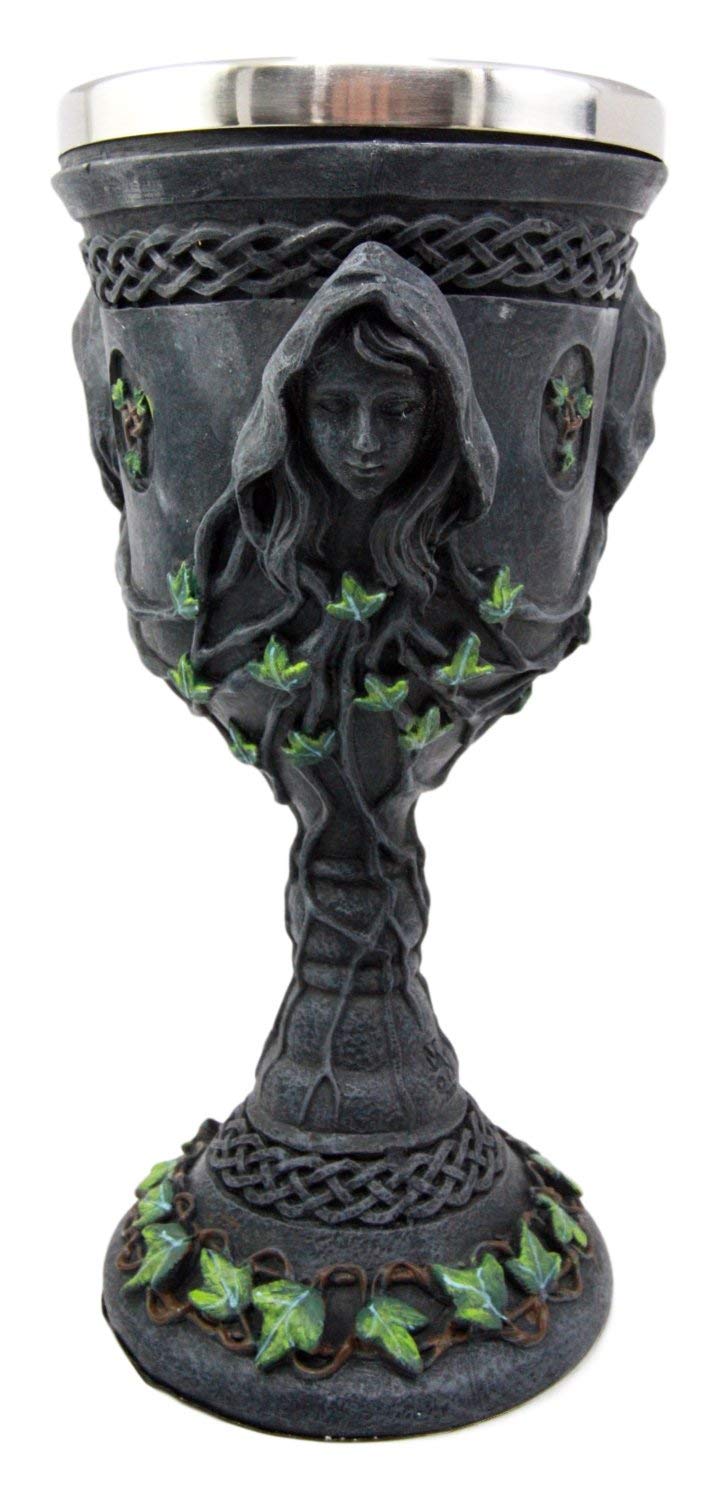 Ebros Gift Sacred Triple Goddess Wine Goblet Chalice With Stainless Steel Liner 10oz Resin Wiccan Cup Mother Maiden Crone Holy Trinity Feminine Moon Goddess Wicca Decor - Image 1