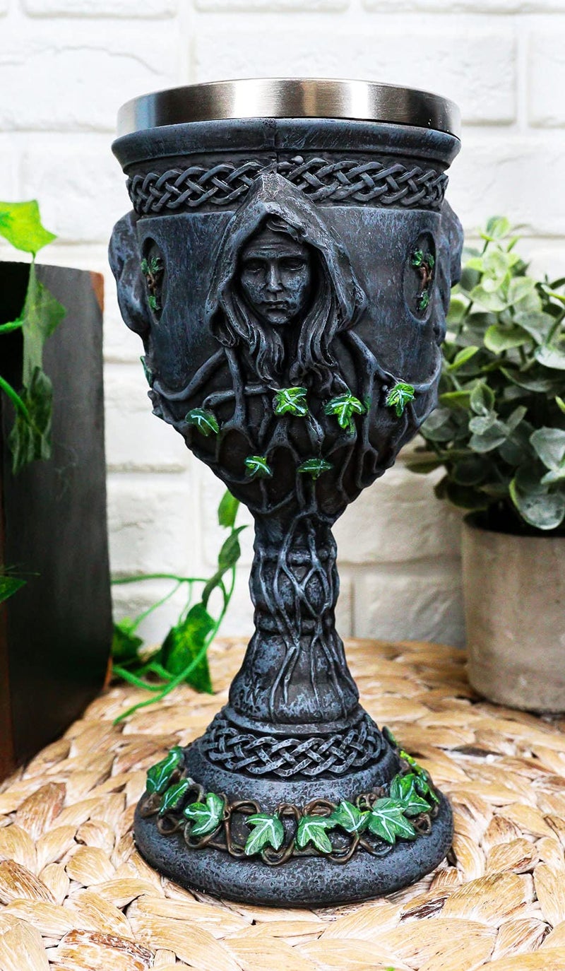 Ebros Gift Sacred Triple Goddess Wine Goblet Chalice With Stainless Steel Liner 10oz Resin Wiccan Cup Mother Maiden Crone Holy Trinity Feminine Moon Goddess Wicca Decor - Image 2
