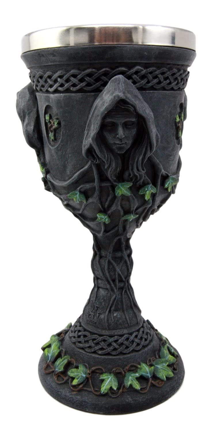 Ebros Gift Sacred Triple Goddess Wine Goblet Chalice With Stainless Steel Liner 10oz Resin Wiccan Cup Mother Maiden Crone Holy Trinity Feminine Moon Goddess Wicca Decor - Image 4