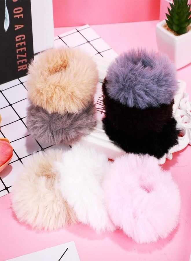 Minta Women's Pompom Fur Hair Band | Fluffy Faux Rope Furry Rubber Bands Ponytail Holder for Women and Girls (Black, 12) - Image 4