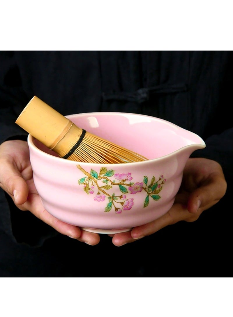 مجموعة مكونة من 6 قطع من خفاقة الماتشا الوردية، وعاء الماتشا مع فوهة، خفاقة الماتشا وحامل، منخل، ملعقة من الخيزران وملعقة تقديم، مجموعة صنع الماتشا المثالية لمحبي الماتشا وحفلات الشاي. - Image 2