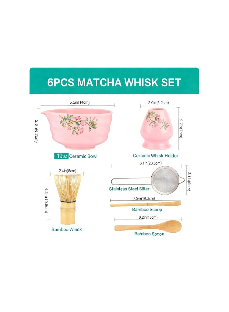 مجموعة مكونة من 6 قطع من خفاقة الماتشا الوردية، وعاء الماتشا مع فوهة، خفاقة الماتشا وحامل، منخل، ملعقة من الخيزران وملعقة تقديم، مجموعة صنع الماتشا المثالية لمحبي الماتشا وحفلات الشاي. - Image 5