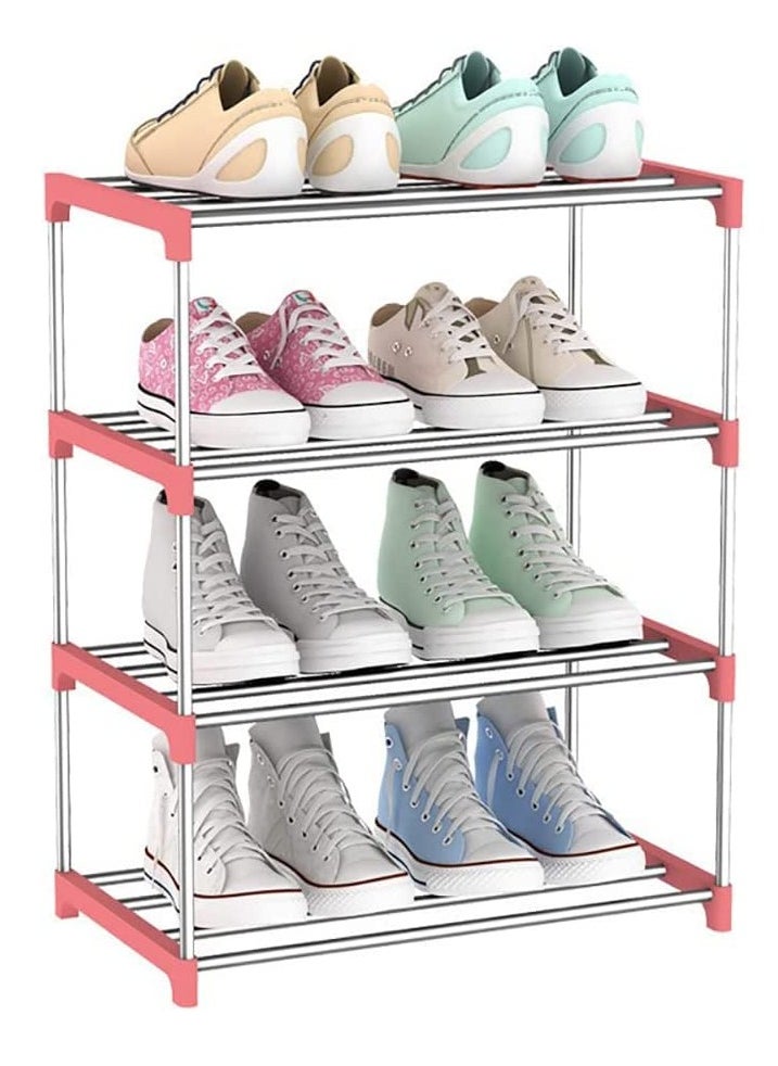 Generic - Shoe Rack, Free Standing Shoe Rack, Portable Shoe Cabinet, Shoe Storage Organizer, Stackable & Adjustable Shoe Shelf Storage Organizer for Entryway, Cloakroom and Living Room (4 Layer, Pink) - Image 1