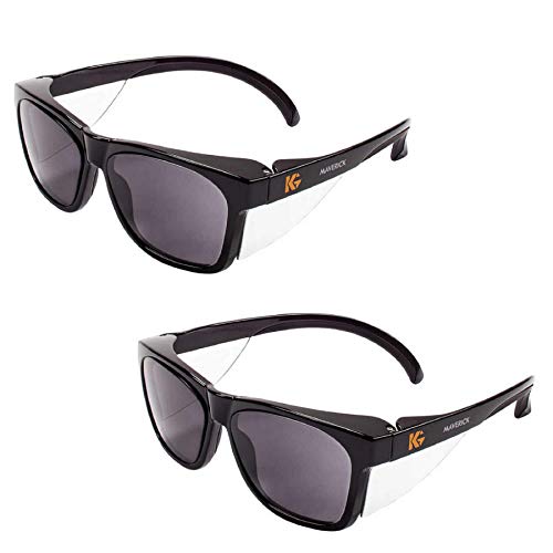 Kleenguard Maverick Safety Glasses with Intergrated Side Shields (2 Pair) (49311 Smoke Anti-Fog Lens with Black Frame) - Image 1