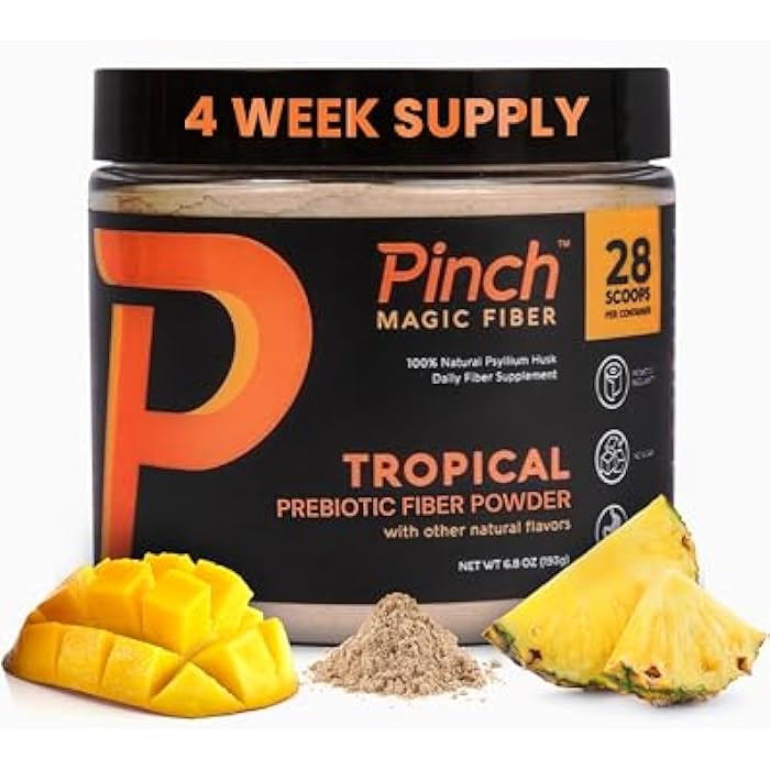 Pinch Magic Sugar Free Fiber Powder – Light Tropical Flavor Psyllium Husk with Bromelain & Vitamins C & D – Vegan, Gluten-Free, Clean Label, USA-Made, GMP-Certified – 28-Day Supply - Image 1