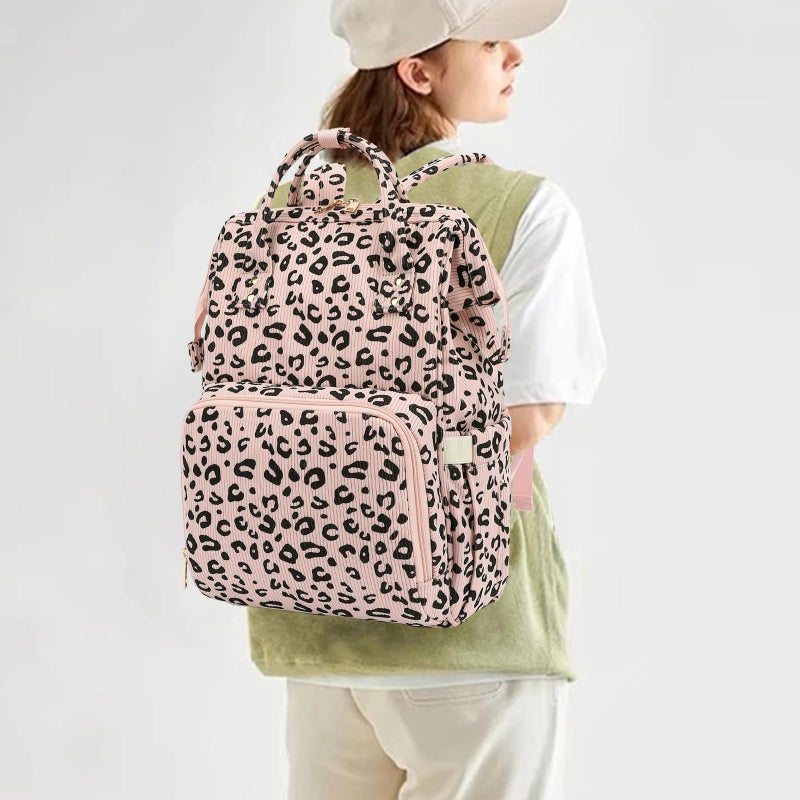 Yusudan Corduroy Diaper Bag Backpack for Baby Girls Boys, Women Large Nappy Bags for Mom (Pink Corduroy Leopard) - Image 2