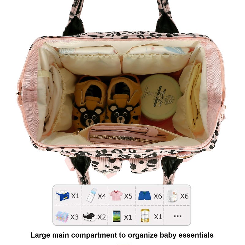Yusudan Corduroy Diaper Bag Backpack for Baby Girls Boys, Women Large Nappy Bags for Mom (Pink Corduroy Leopard) - Image 5