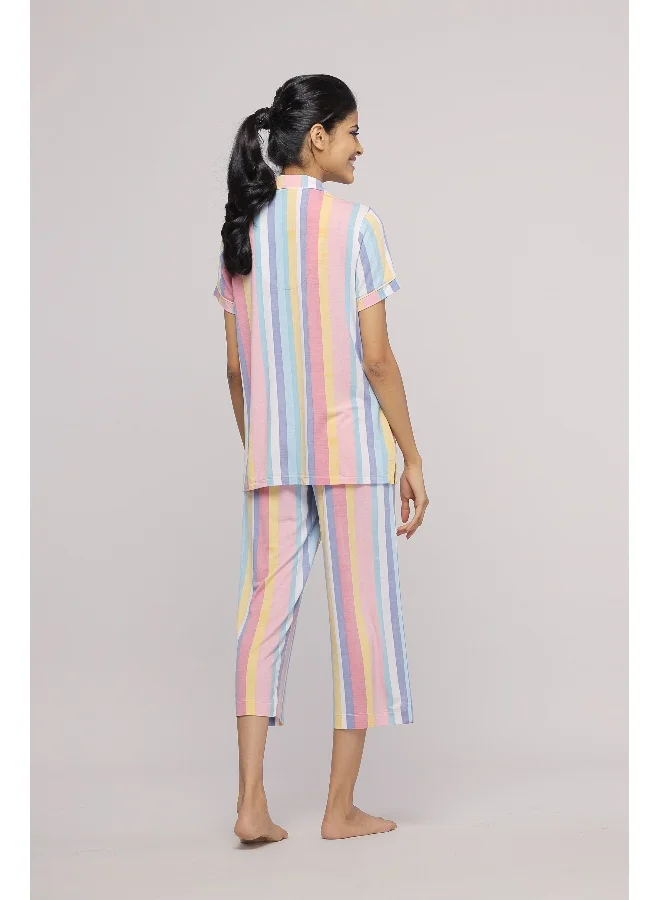 NeceSera Pastel Stripe Capri Set