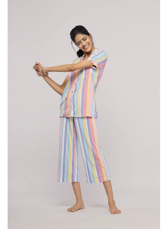 NeceSera Pastel Stripe Capri Set
