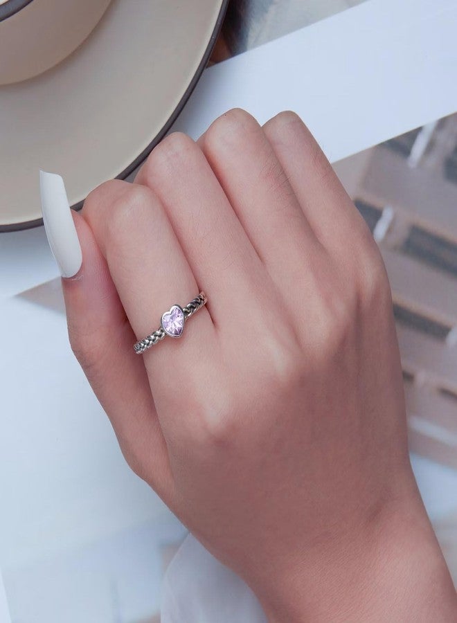 Qings Heart Adjustable Ring 925 Sterling Silver Open Stackable Engagement Rings Pink Love Heart Cubic Zirconia Weave Ring Birthday Gifts for Women - Image 2