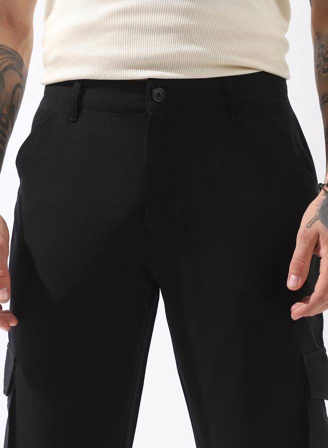 HIGH STAR Black Trousers Solid Button Woven Full Cargo Mid-Rise for Men – Make every day iconic - Image 5