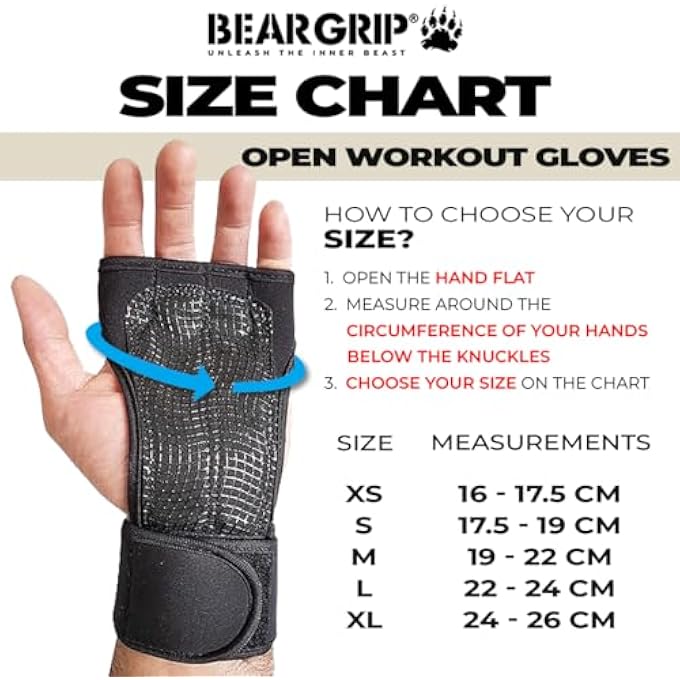 BEAR GRIPS Open Training Gloves For Men & Women – Gym Gloves With Adjustable Wrist Wraps, Silicone Grip, Breathable Open-Hand Design For Crossfit, Weightlifting, Bodybuilding, Calisthenics - Image 4