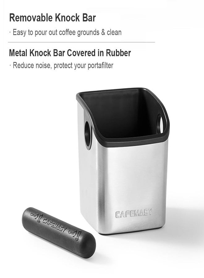 كافيهماسي صندوق طرق طحن قهوة الإسبريسو من CAFEMASY - صندوق طرق صغير متين من الفولاذ المقاوم للصدأ لطحن القهوة، مزود بقضيب طرق قابل للإزالة وقاعدة مانعة للانزلاق، وهو من ملحقات الإسبريسو المثالية لمحترفي تحضير القهوة. - Image 2