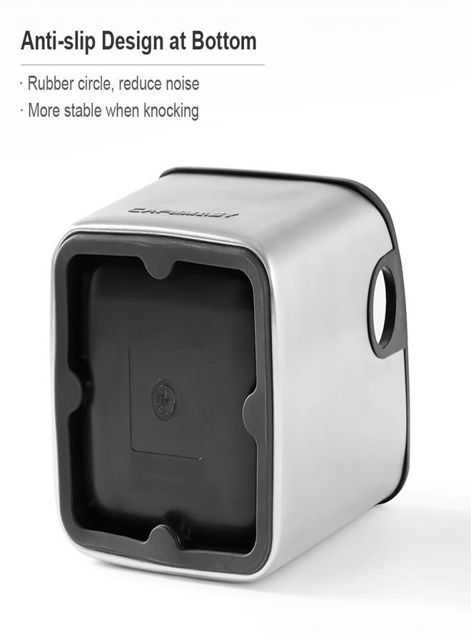 كافيهماسي صندوق طرق طحن قهوة الإسبريسو من CAFEMASY - صندوق طرق صغير متين من الفولاذ المقاوم للصدأ لطحن القهوة، مزود بقضيب طرق قابل للإزالة وقاعدة مانعة للانزلاق، وهو من ملحقات الإسبريسو المثالية لمحترفي تحضير القهوة. - Image 4