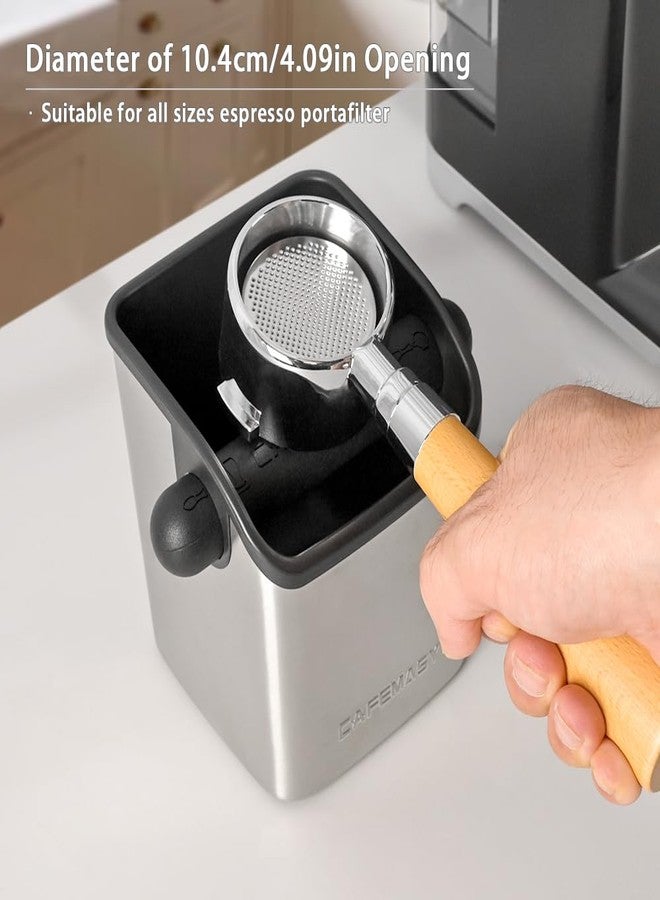 كافيهماسي صندوق طرق طحن قهوة الإسبريسو من CAFEMASY - صندوق طرق صغير متين من الفولاذ المقاوم للصدأ لطحن القهوة، مزود بقضيب طرق قابل للإزالة وقاعدة مانعة للانزلاق، وهو من ملحقات الإسبريسو المثالية لمحترفي تحضير القهوة. - Image 3