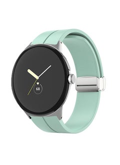 Replacement Strap For Google Pixel Watch Solid-color Folding Buckle Silicone Watch Band Silver Mint Green