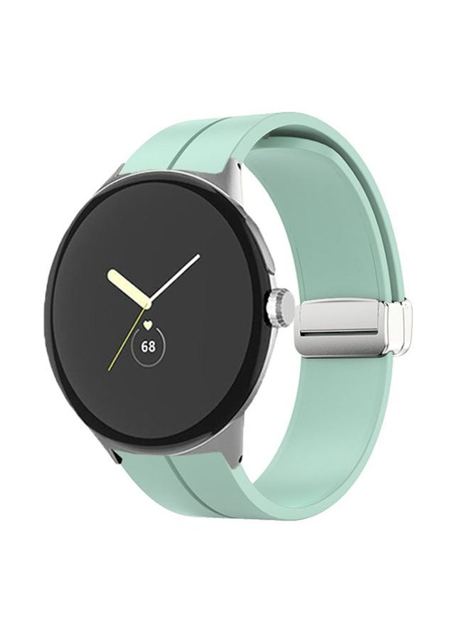 Generic - Replacement Strap For Google Pixel Watch Solid-color Folding Buckle Silicone Watch Band Silver Mint Green - Image 1