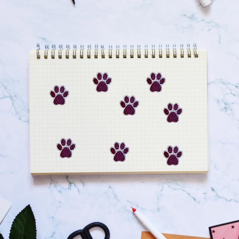XIHIRCD 500pcs Paw Print Stickers Roll, 38mm/1.49in Self-Adhesive Glitter Cute Puppy & Cat Paw Print Decals for Water Bottles Laptops Envelopes DIY Crafts & Scrapbooking (Purple) - Image 3