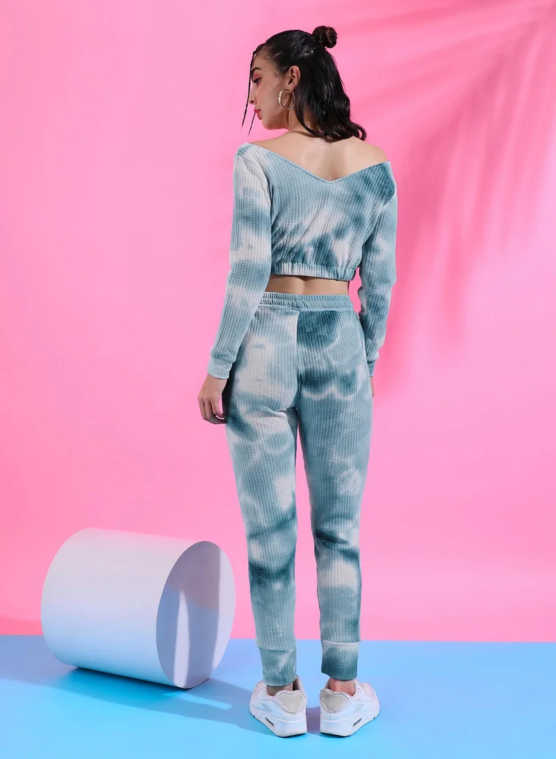 Pinacolada  Women's Light Blue Waffle Co-Ord Set For Casual Wear | V Neck | Long Sleeve | Drawstring Closure | Co-Ords Designed With Comfort Fit For Woman & Girls for Women | Best Price UAE