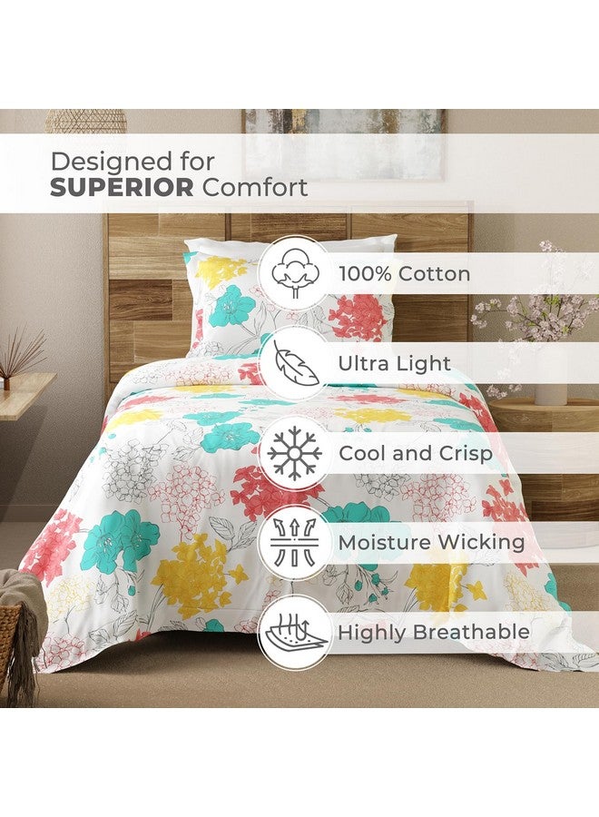 Layers Emaline 100% Cotton Single Bedsheet Set (Oeko Tex Certified) | 1 Single Cotton Bedsheet & 1 Pillow Cover | Breathable & Anti-Wrinkle | 144 TC | (Floral Print, Multicolour) - Image 3