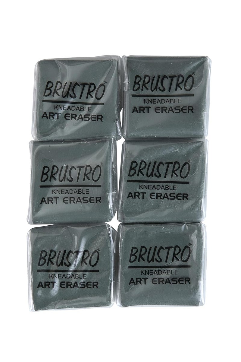 BRUSTRO Kneadable Art Eraser | Pack of 6 | Ideal for Students and Adults, Soft, Durable, Charcoal, Cleaning, Lightening, Correction of Drawings, Sketching, Art, Fineart, School, Office Use - Image 1