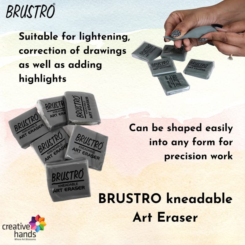 BRUSTRO Kneadable Art Eraser | Pack of 6 | Ideal for Students and Adults, Soft, Durable, Charcoal, Cleaning, Lightening, Correction of Drawings, Sketching, Art, Fineart, School, Office Use - Image 2