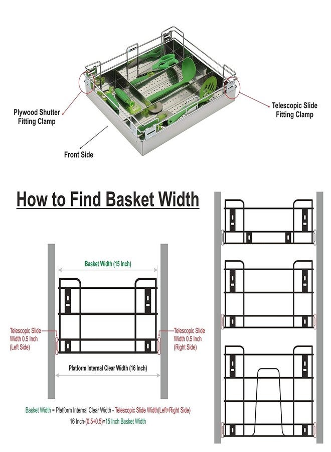 KEEPWELL Cutlery Tray Kitchen Basket/Cosmetic Stationary Storage Organizer/Cutlery Organizer Basket for Modular Kitchen/Kitchen Trolley/Kitchen Cabinet (Silver, 15X20X4 Inch Cutlery Basket) - Image 5