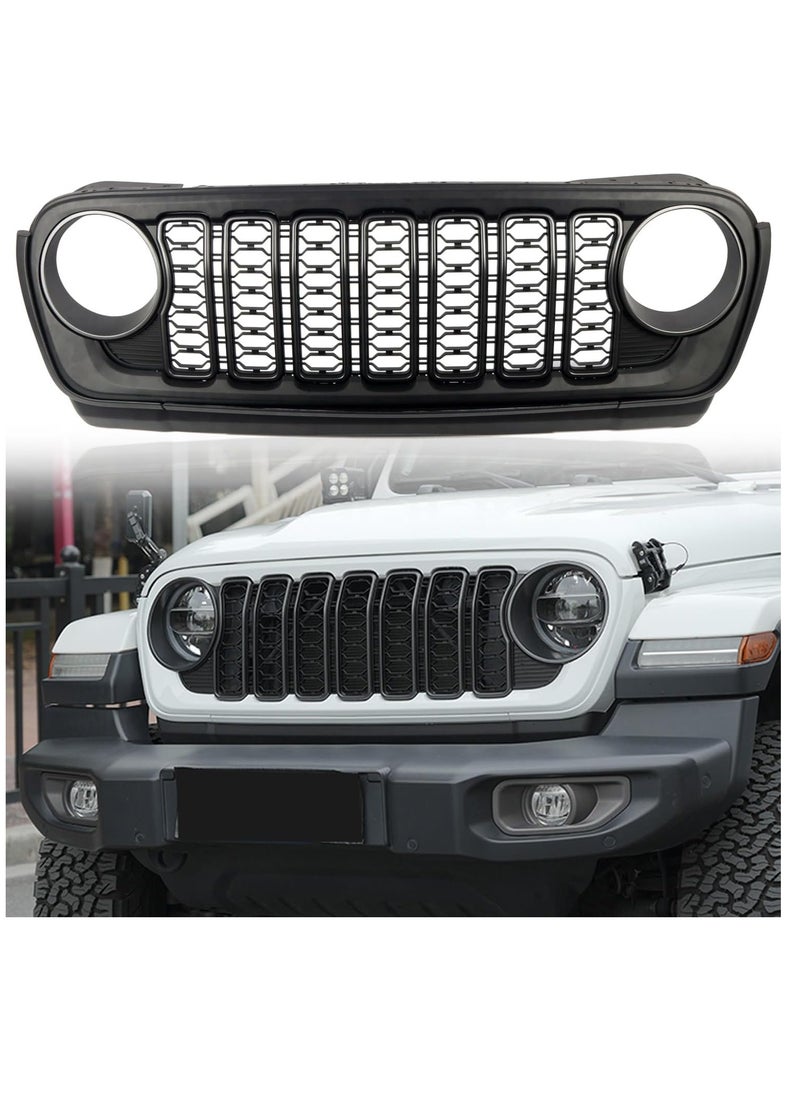 No branded Paintable 2024 Front Grille Compatible with Jeep Wrangler JL JLU and Gladiator JT 2018 to 2024 without Camera Hole (Black)  - Image 1