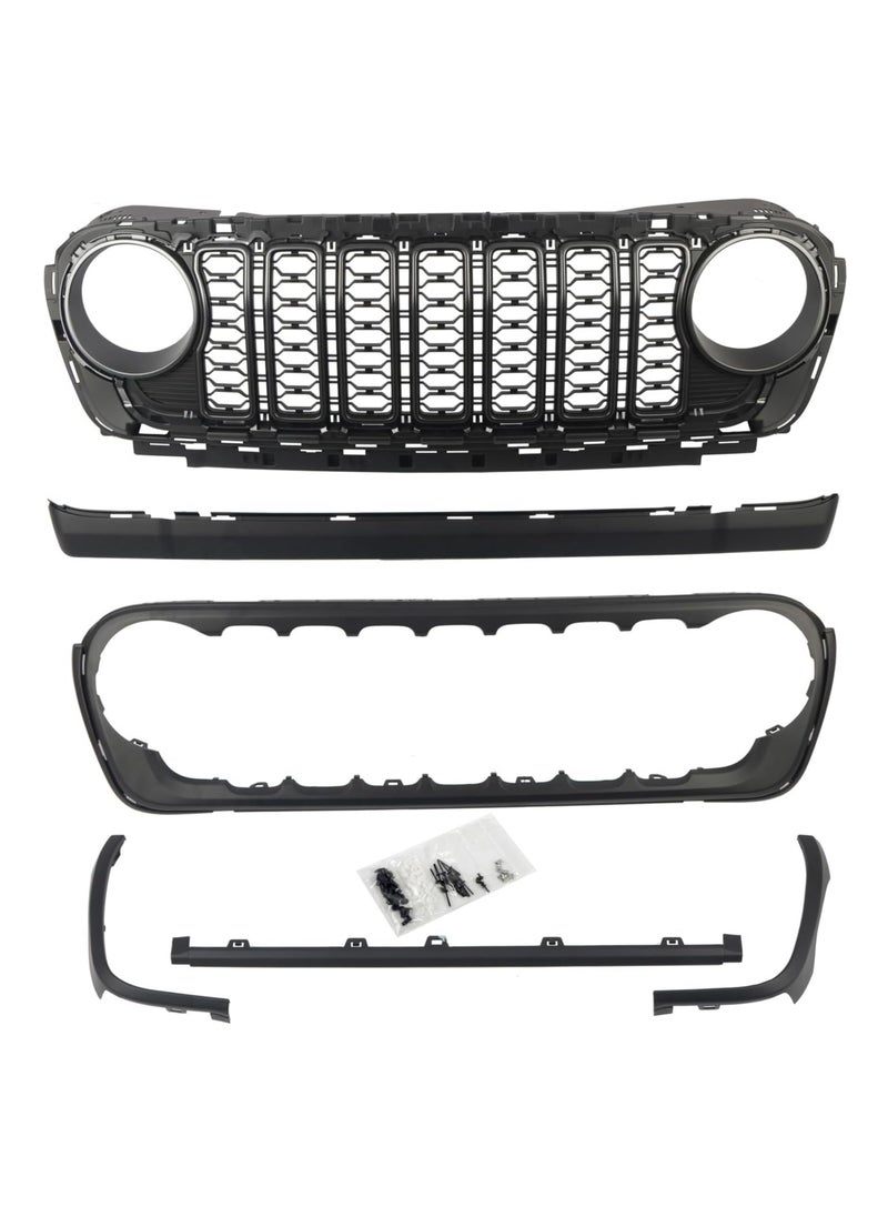 No branded Paintable 2024 Front Grille Compatible with Jeep Wrangler JL JLU and Gladiator JT 2018 to 2024 without Camera Hole (Black)  - Image 2
