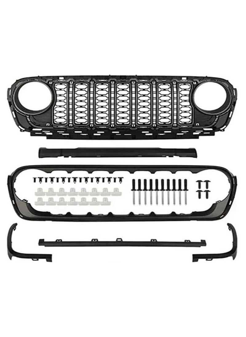 No branded Paintable 2024 Front Grille Compatible with Jeep Wrangler JL JLU and Gladiator JT 2018 to 2024 without Camera Hole (Black)  - Image 3