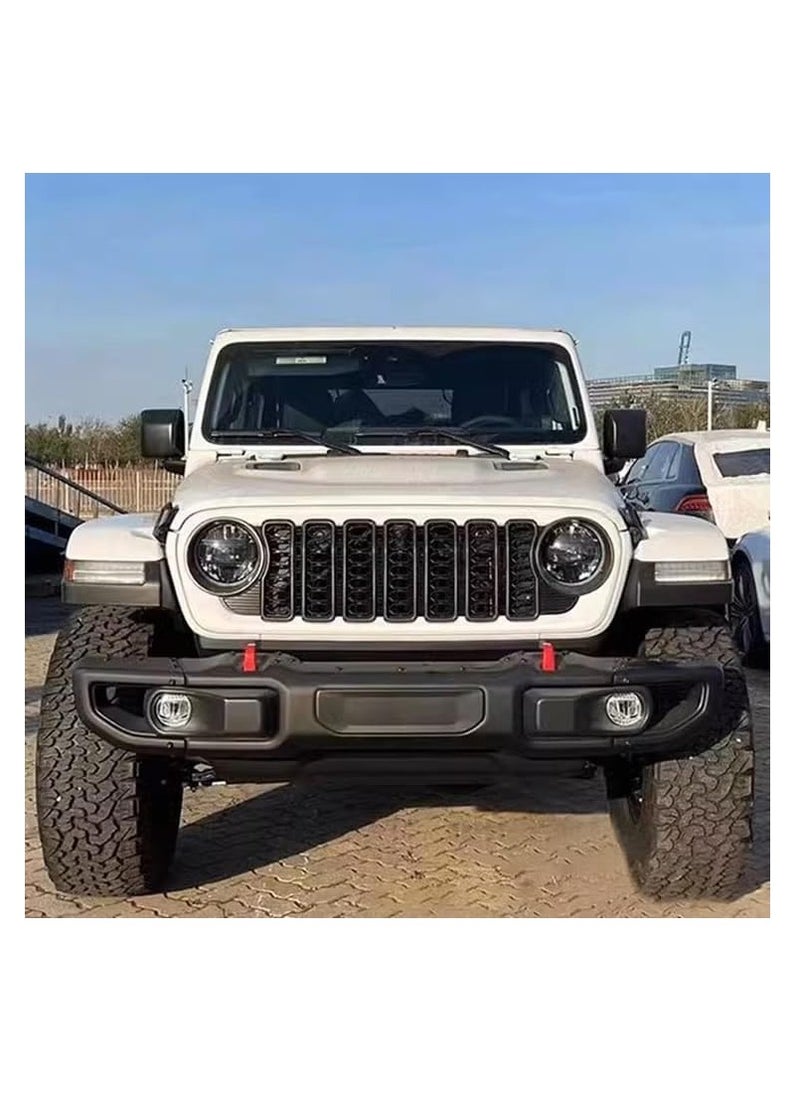 No branded Paintable 2024 Front Grille Compatible with Jeep Wrangler JL JLU and Gladiator JT 2018 to 2024 without Camera Hole (Black)  - Image 5