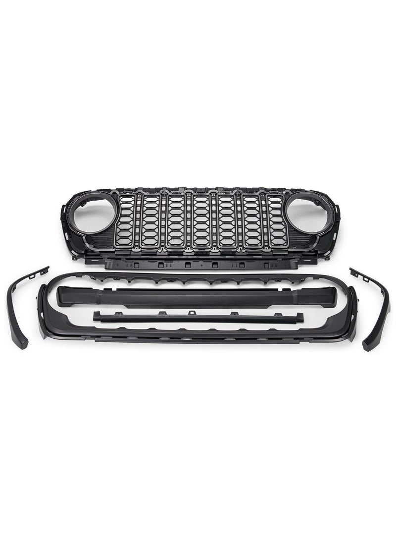 No branded Paintable 2024 Front Grille Compatible with Jeep Wrangler JL JLU and Gladiator JT 2018 to 2024 without Camera Hole (Black)  - Image 4