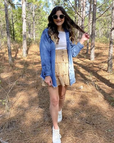 Vetinee Women's Womens Spring Fashion Oversized Boyfriend Nightfall Blue Front Button Up Frayed Raw Hem Long Sleeve Pockets Denim Jean Jacket Shacket Medium Size 8 Size 10 - Image 5