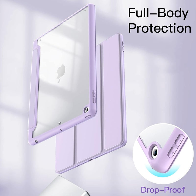 جي تيك حافظة لجهاز آيباد مقاس 10.2 بوصة من الجيل التاسع/الثامن/السابع، 2021/2020/2019 مع حامل قلم، غطاء خلفي شفاف رفيع مقاوم للصدمات، إيقاظ/سكون تلقائي، بنفسجي فاتح - Image 4