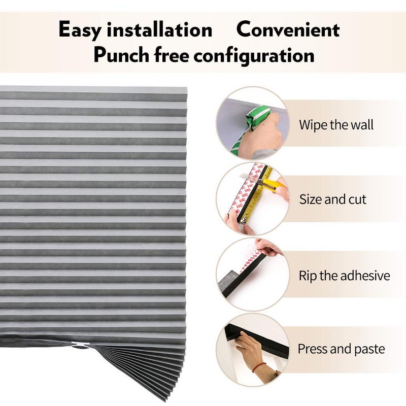 LUCKUP 2 Pack Cordless Light Filtering Pleated Fabric Shade,Easy to Cut and Install, with 4 Clips (36"x72"- 2 Pack, Grey) - Image 2
