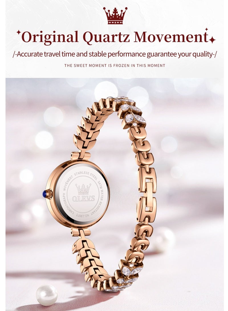 أوليفز ساعة يد نسائية بقرص من عرق اللؤلؤ المرصع بالألماس، سوار فاخر بتصميم ذيل السمكة من الفولاذ المقاوم للصدأ، مقاومة للماء، مضيئة، بمرآة مطلية عالية الصلابة - Image 4