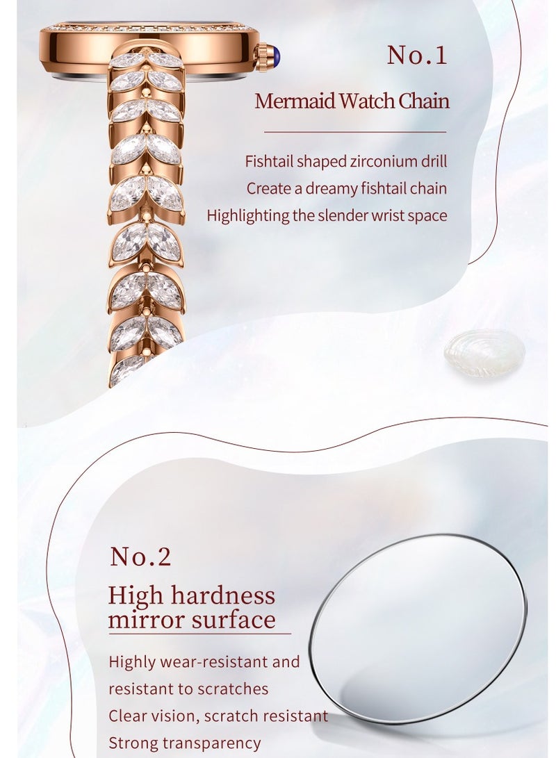 أوليفز ساعة يد نسائية بقرص من عرق اللؤلؤ المرصع بالألماس، سوار فاخر بتصميم ذيل السمكة من الفولاذ المقاوم للصدأ، مقاومة للماء، مضيئة، بمرآة مطلية عالية الصلابة - Image 5