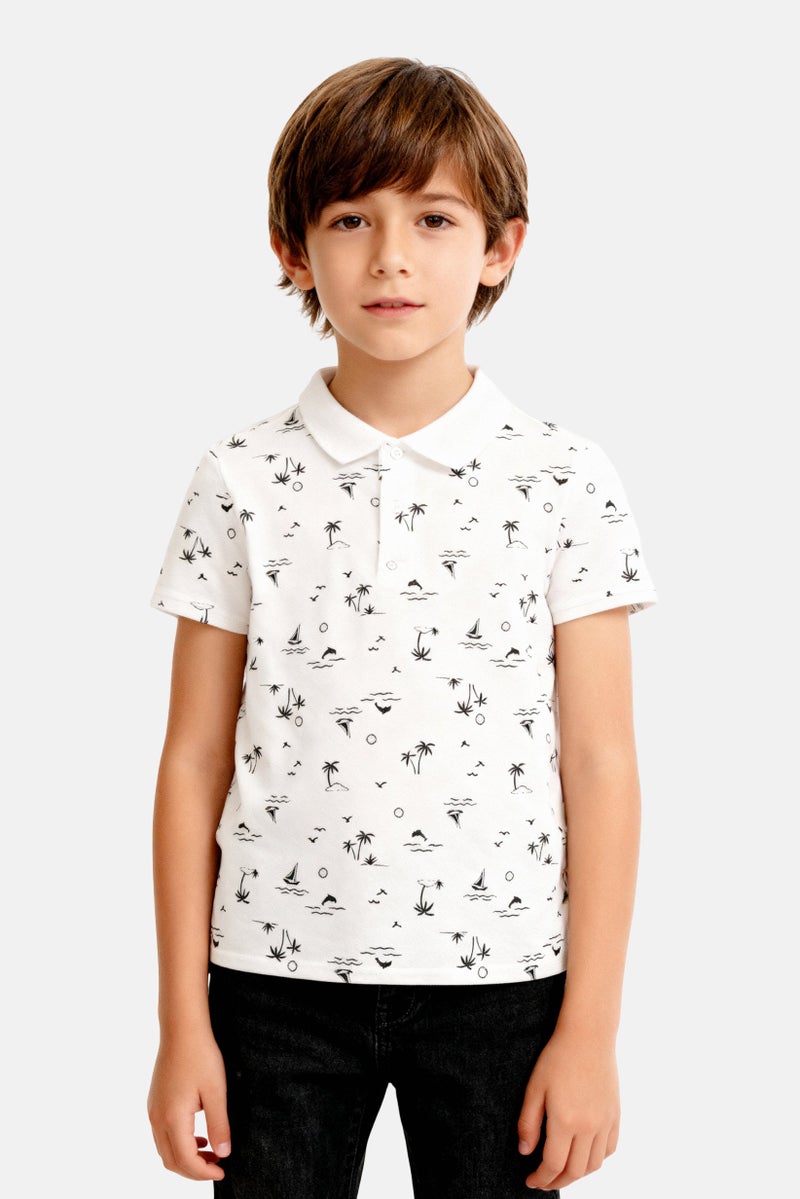 Bearpaw Kids Boy Regular Fit Allover Print Short Sleeve Polo Shirt, Multicolor - Image 1