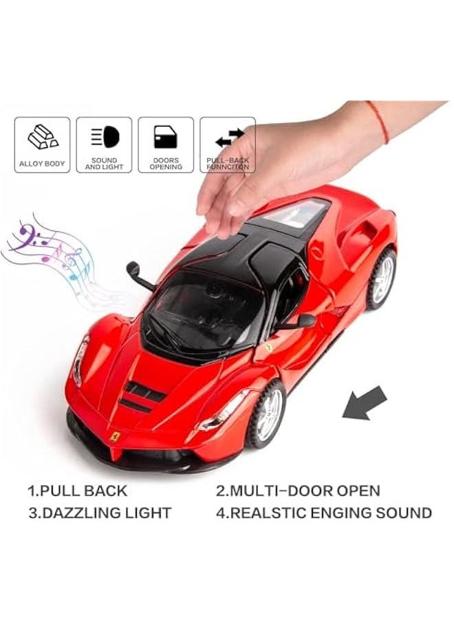 Generic - 1/32 Ferrari Race Model Car and LaFerrari Toy Car, Pull Back Vehicle Alloy Diecast Model, Openable Doors, Collectible Gift Cars for Kids Ages 3-8 (Red) - Image 1