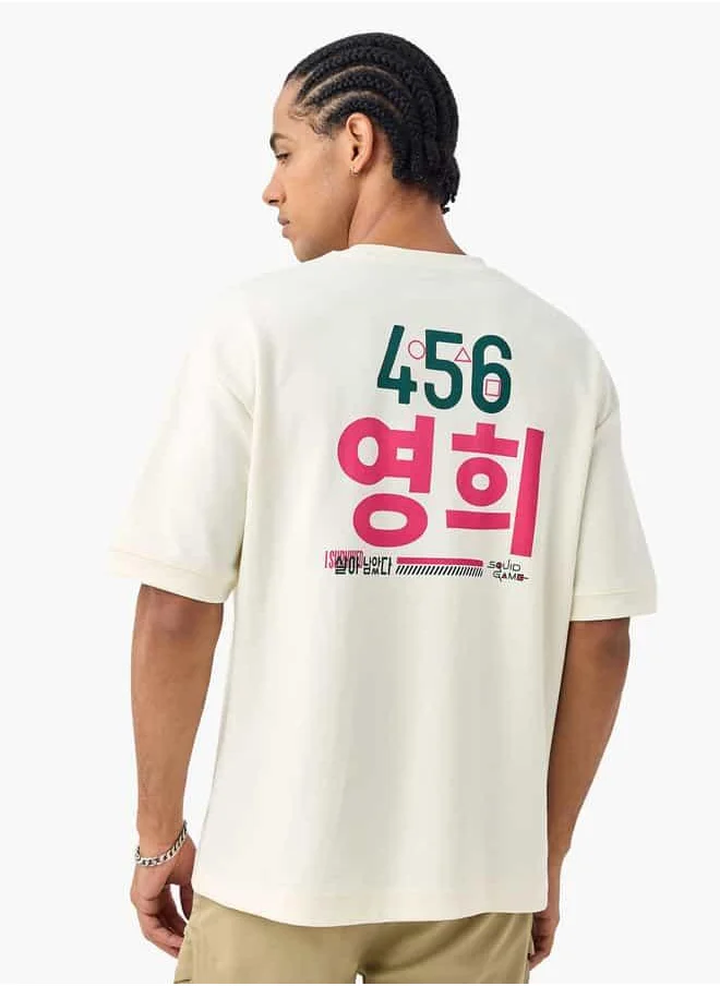 SP Characters Squid Games Print Crew Neck T-shirt with Short Sleeves