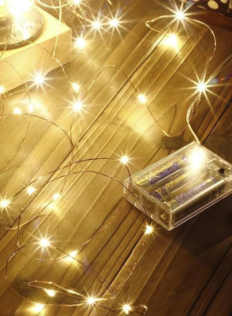 50 LED String Lights for Indoor Outdoor Use Festive Lights Battery Operated Fairy Twinkle Lights for Trees Room Bedroom Wedding Birthday Eid Diwali New Year Warm White Clear Wire (5M) - Image 1