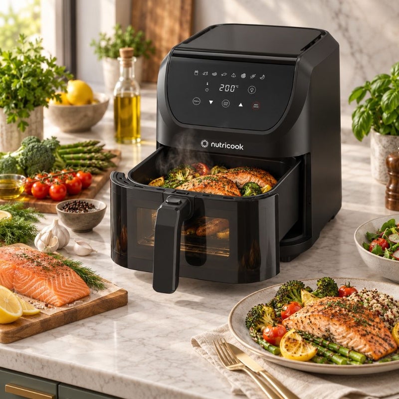 DANUBE HOME Slim XL Vision Air Fryer 5L 1500W Black for Healthy Frying, Roasting & Family Meals- NC-AFS528V - Image 2