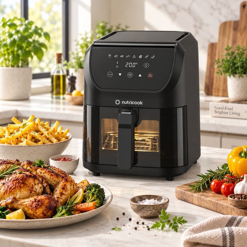 DANUBE HOME Slim XL Vision Air Fryer 5L 1500W Black for Healthy Frying, Roasting & Family Meals- NC-AFS528V - Image 1
