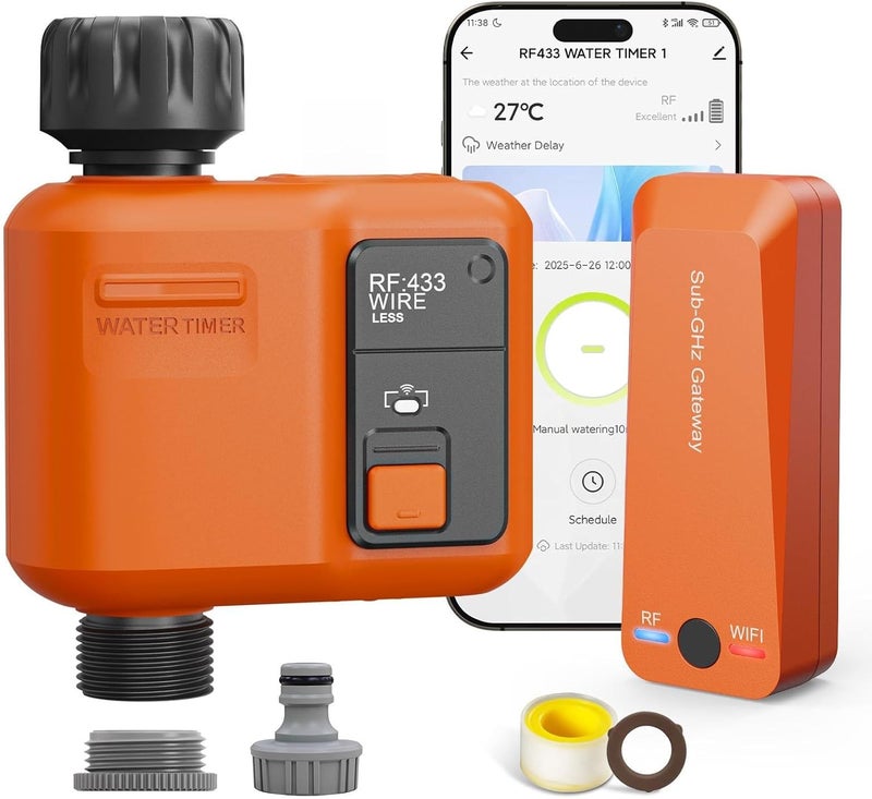 XinFuture WiFi Water Timer for Garden Hose with 300M Range,Smart 1- Zone Sprinkler Timer, APP & Remote Control, Voice Control,Rain Delay, Manual Mode Sprinkler System, Lawn Sprinklers for Yard Large Area - Image 1