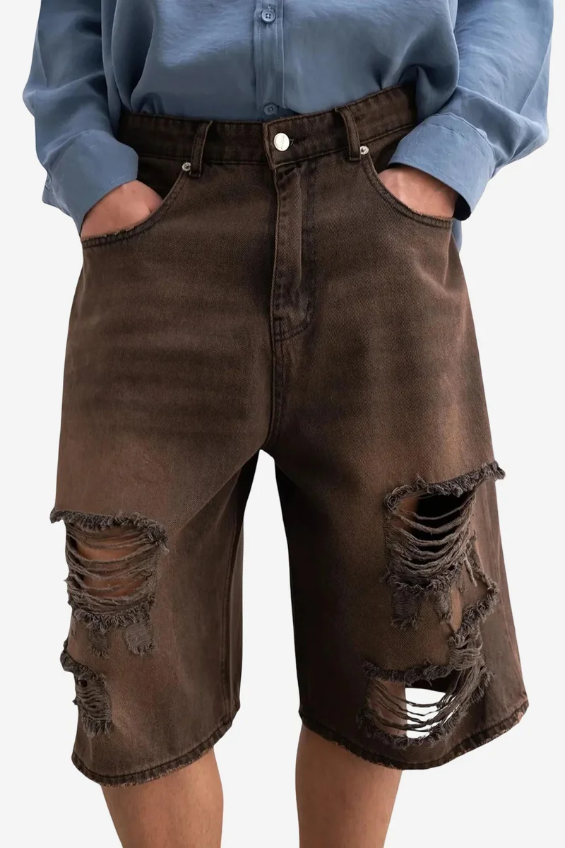 GIESTO Destroyed Denim Shorts