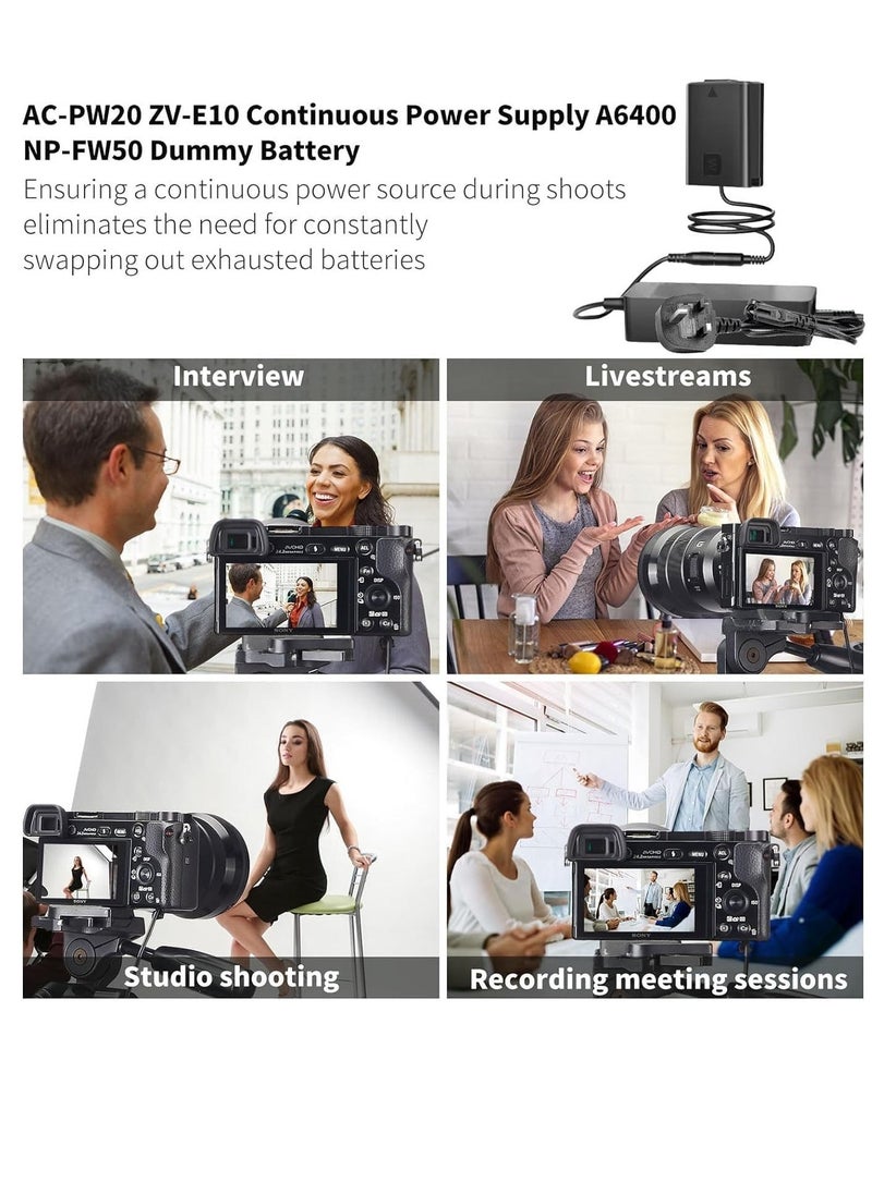 ELTRAZONE AC PW20 Power Supply Adapter & NP-FW50 Dummy Battery Kit for Sony Alpha Cameras – Compatible with A6500, A6400, A6300, A6100, A6000, A5100, A7 Series, RX10, ZV-E10 – Continuous Power for Photography & Videography - Image 4