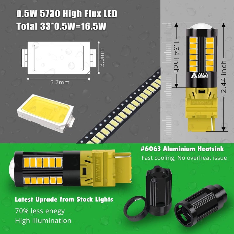 Alla Lighting WTY21W LED Bulbs - Super Bright Amber Yellow Turn Signal & Reverse Light Replacement - Image 4