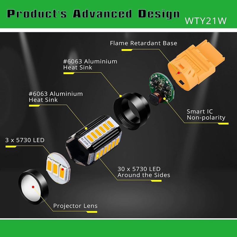 Alla Lighting WTY21W LED Bulbs - Super Bright Amber Yellow Turn Signal & Reverse Light Replacement - Image 2