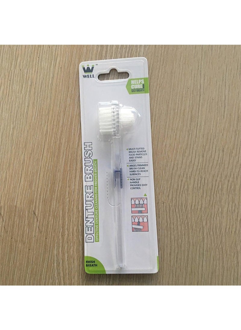 Well Denture Brush，Individually Bagged Denture Brushes with Hard Firm Flat Bristled Heads for Cleaning Dentures, Retainers, False Teeth, Clear Braces, and Mouth Guards（2pcs）  - Image 3